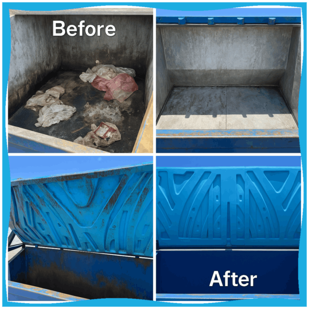 Before and after cleaning bins